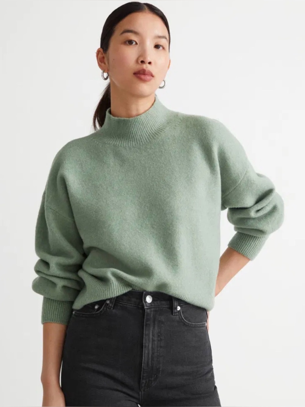 & Others Stories Mock Neck Knit Sweater in Sage Green, XS